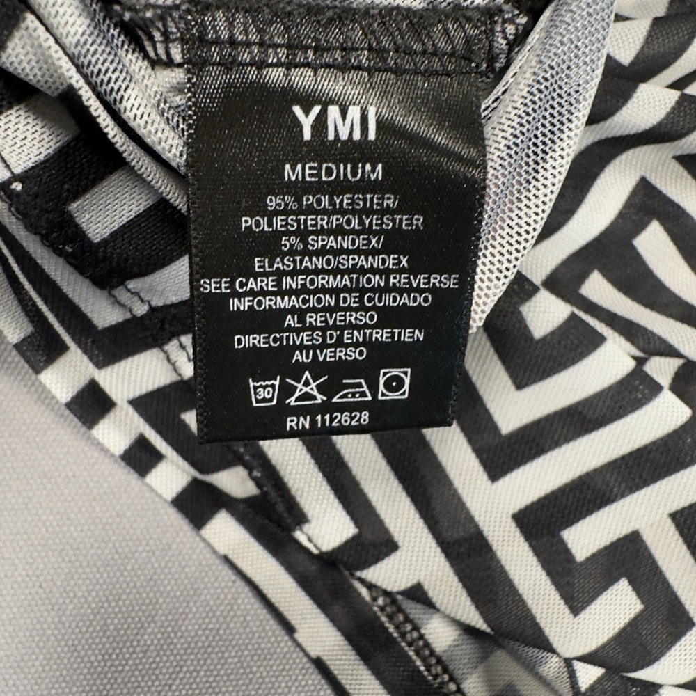 YMI Collections Womens M Black White Geometric Mesh Top Long Sleeve Sheer - Picture 7 of 7